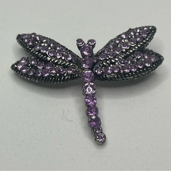 rhinestone dragonfly brooch, with pink and purple rhinestones. - Picture 3 of 5